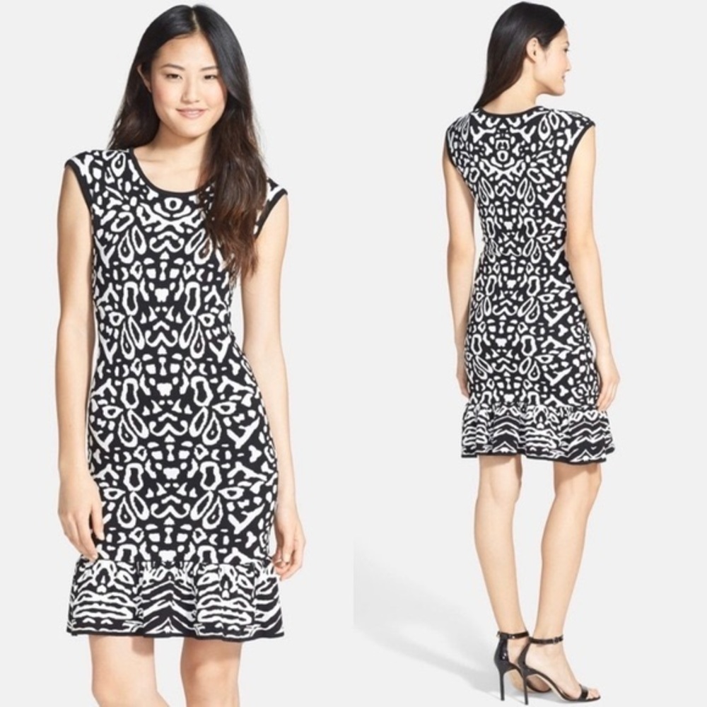 Felicity & coco selina knit leopard print ribbed midi dress small